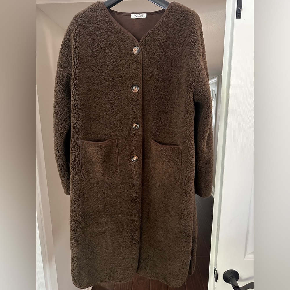 SOLD Cozy Brown Teddy Button-Up Coat